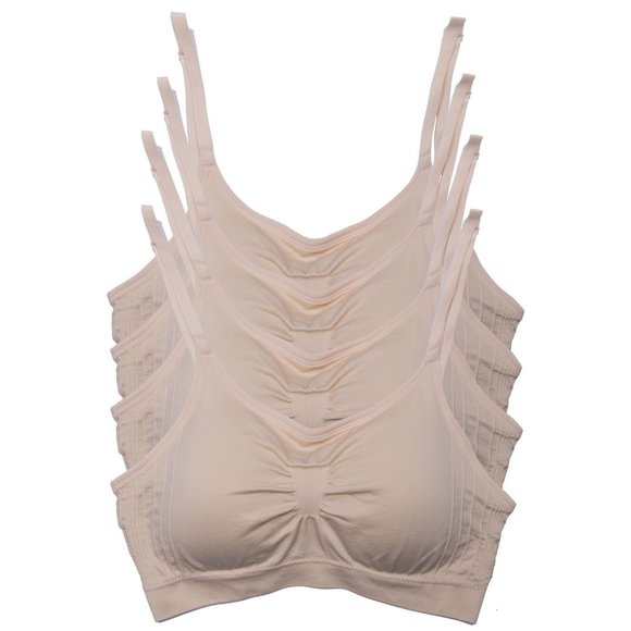 4-Pack Nylon-Spandex Comfort Cami Bra Pullover Design K0100 Beige New NWT